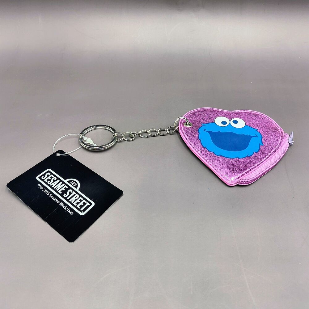 Sesame Street Cookie Monster Heart-Shape Pink Mini Coin Purse Keychain NWT